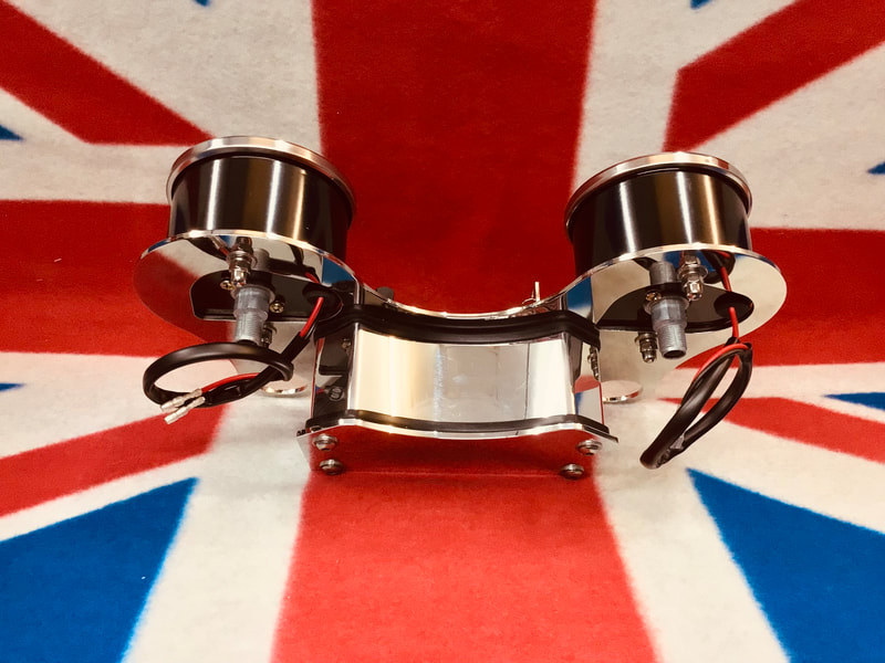 Stainless twin clock carriers with clocks for Norton cafe racers