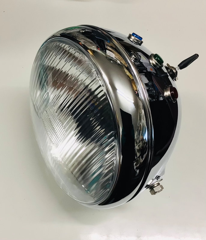 Norton & Triton cafe racer Chrome 12 Volt Lucas Headlamp with warning lights and headlamp switch